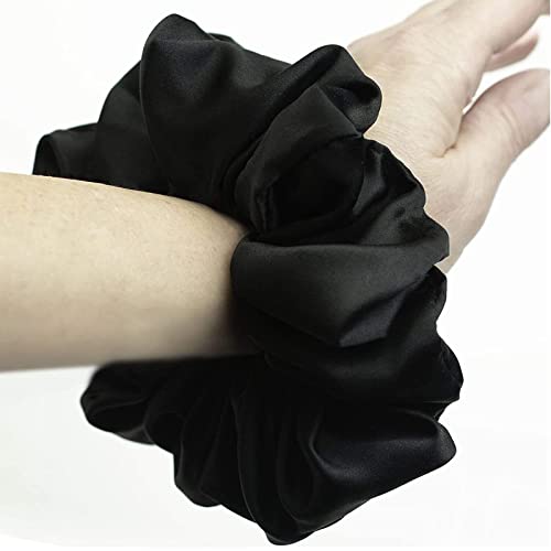 ILamourCar Black Scrunchies for Hair, Large Hair Scrunchies, Elastic Soft Hair Ties Scrunchy Hair Bands Ponytail Women Girls Lady Children (2xBla