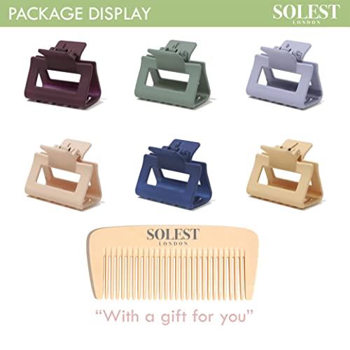 Hair Claw Clips - Square Medium Colourful Clips for Women and Girls - Pack of 6 - Hair Claws for Thick Thin Fine Long Hair - 6 Vibrant Matte Colo