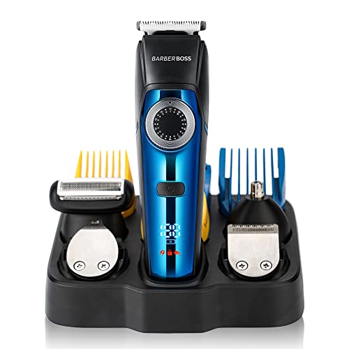BarberBoss Beard Trimmer, Hair Clippers, Nose & Ear Trimmer, Body Groomer, Detail Trimmer 5-in-1 Grooming Kit, 39 Length Setting with Self-Sharpe