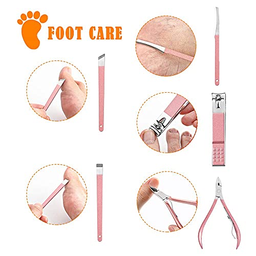 Cyleibe 18pcs Manicure and Pedicure Set, Nail Grooming Kit, Stainless Steel Nail Clipper Set for Ladies Women Girls Travel/Office/Home (Rose Gold
