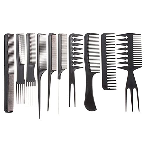 PLASTIFIC 10Pcs Hairdressing Comb Set Hair Styling Pro Kit Professional Barber Salon Gift Black Colour Set - Portable Set Hair Care Style Accesso