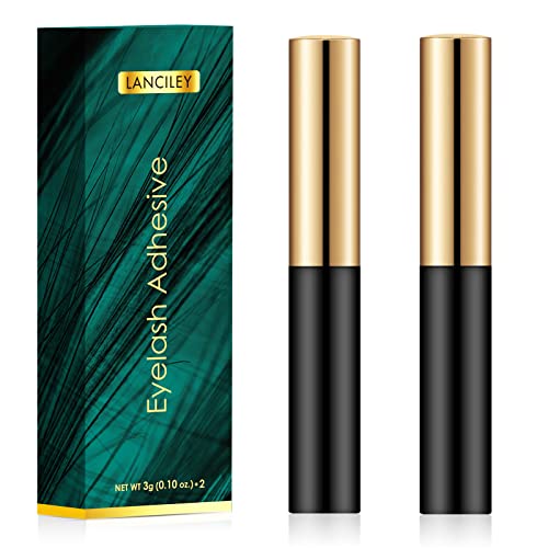 Lanciley Eyelash Glue 2 Pcs Super Strong Hold Clear False Eyelash Glue with Brush Applicator Eyelash Adhensive Glue for Strip Lash Cluster Lashes