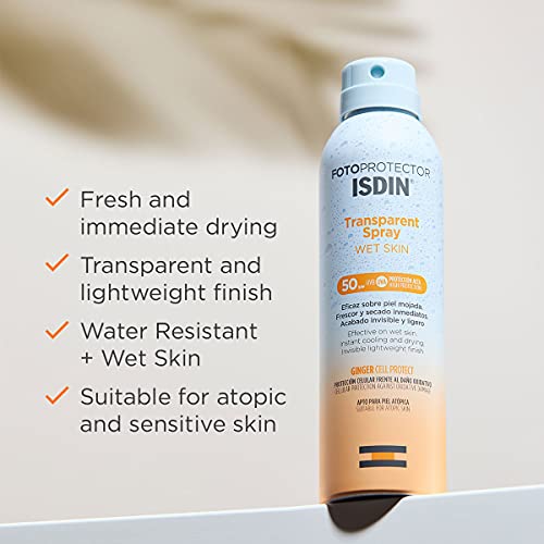 ISDIN Fotoprotector Transparent Spray SPF 50 (250ml) | Wet Skin Sunscreen | Effective on wet skin | instant cooling and drying spray