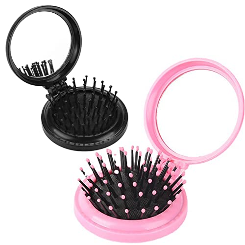 Hair Brush, Detangling Hairbrush With Mirror Travel Mini Small Paddle Brush Folding Hair Comb For Thick Curly Thin Long Short Wet Dry Hair Mens W