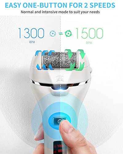 Electric Foot File, Vxdoirk Rechargeable Waterproof Feet Hard Skin Remover Foot with 3 Replacement Rollers and 2 Speeds,Battery Display Dry Dead