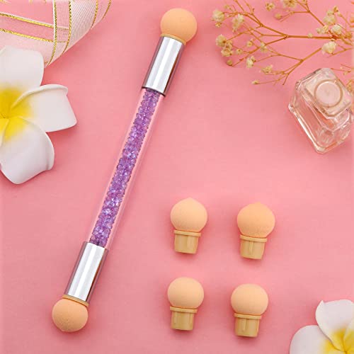 Greoer Nail Art Sponge Brush Applicator with 4 Pieces Replacement Head, Double Head Acrylic Nails Ombre Sponge Nail Design Accessories for UV Gel