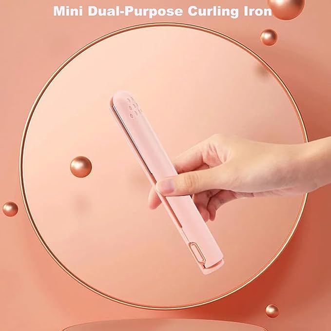 Jesshiny Mini Dual-Purpose Curling Iron,Hair Straightener and Curler 2 in 1,Ceramic Portable Mini Curling Iron Travel Size,USB Hair Iron Straight
