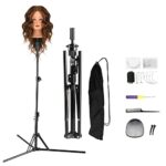 63 Inch Wig Stand Tripod,Metal Adjustable Mannequin Head Stand, Foldable Hairdressing Head Stand with Set for Cosmetology Hairdressing Training
