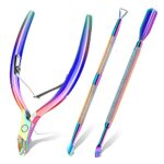 Cuticle Trimmer with Cuticle Pusher and Scissors, Cuticle Remover Professional Durable Pedicure Manicure Tools, Stainless Steel Cuticle Nipper Cu