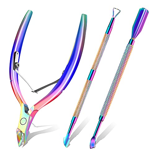 Cuticle Trimmer with Cuticle Pusher and Scissors, Cuticle Remover Professional Durable Pedicure Manicure Tools, Stainless Steel Cuticle Nipper Cu