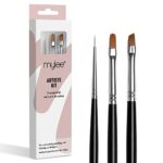 Mylee Artiste Nail Brush Kit, 3x Brushes Design for Gel Nail Art & Polish Application, Oval, Angled, Fine, Professional Quality Manicure Painting