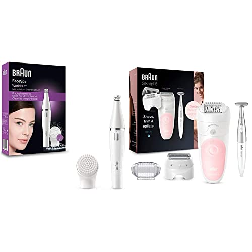 Braun FaceSpa Face Epilator, Hair Removal with Facial Cleansing Brush Head, 100% Waterproof, SE810, White