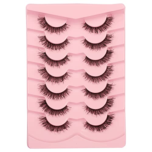 GMAGICTOBO False Eyelashes Natural Cat Eye Half Lashes Fluffy Wispy Clear Band 3D Faux Mink Lashes Pack Soft Strips Fake Eyelashes 7 Pairs