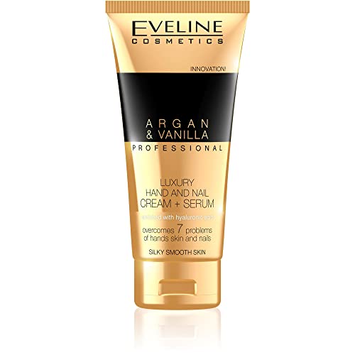 Eveline Cosmetics Argan & Vanilla Luxurious Moisturising Repair Hand and Nail Cream - Nourishing Serum for Very Dry Skin | 100 ML | Fast-absorbin
