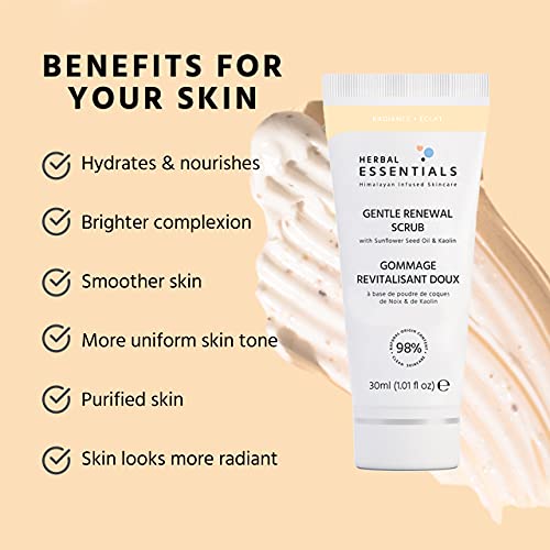 Herbal Essentials Gentle Renewal Scrub, Pack of 3 - Made with Kaolin Clay & Sunflower Seed Oil, 98% Natural Ingredients, 100% Pure Vegan & Cruelt