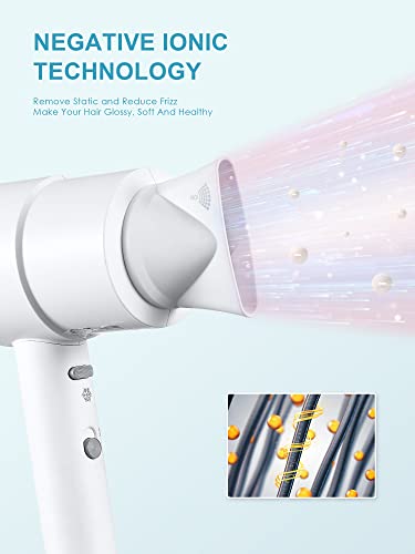 Cozeemax Hair Dryer, 1600W Fast Dry Negative Ions Hair Blow Temperature Hairdryer with Diffuser Hairdryer with 2 Speeds, 2 Heating, and Cool Butt