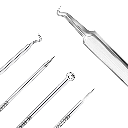 Smukdoo Blackhead Remover Tool Set, 5 PCS Curved Tweezer Blackhead Removal Tools, Pimple Spot Popper Removal Tool