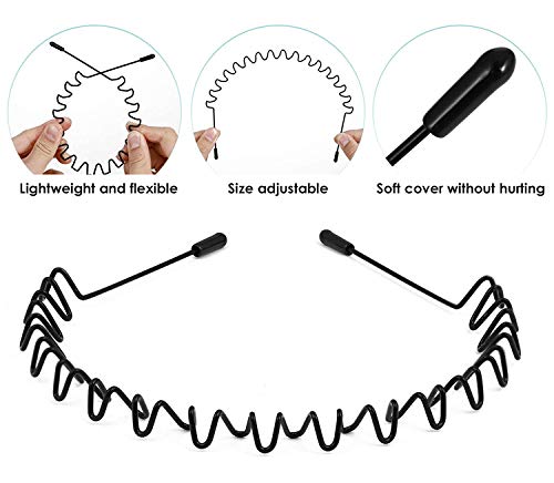 Elastic Wavy Spring Wave Hair Hoop, Multi-Style Black Non-slip Metal,Unisex Sport Fashion Hair Band Accessories for Women and Men(6 Pieces)