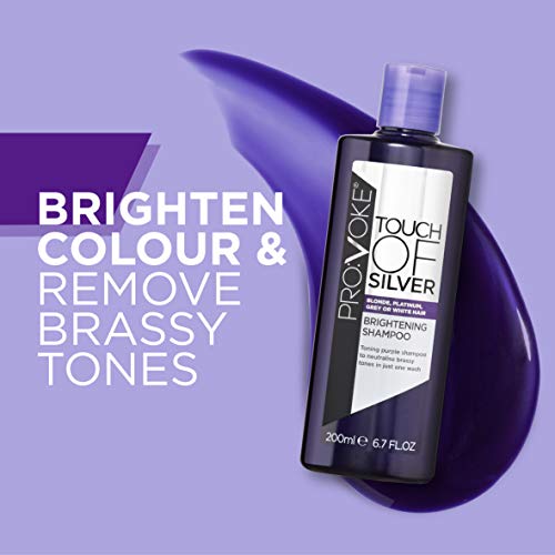 PROVOKE Touch Of Silver Brightening Purple Shampoo 200 ml, Neutralises Yellow and Orange tones, Formulated with Violet and Blue Pigments