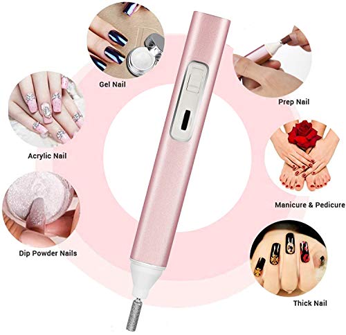 Nail Drill,Electric Nail File Drill Portable Pedicure Tools 20000rpm Nail Polish Machine Kit For Acrylics, Gels Nails (Pink)
