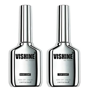 Vishine 16ml DUO Gel Top Coat and Base Coat 2Pcs Set, No Wipe Protective Ultra Glossy Top Coat and Base Top Coat Long Lasting Soak Off UV LED Gel