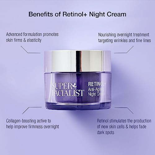 Super Facialist Retinol+ Anti-Ageing Night Cream - Face Cream with Retinol & Hyaluronic Acid for Fine Lines & Wrinkles, Vegan Friendly Anti Agein
