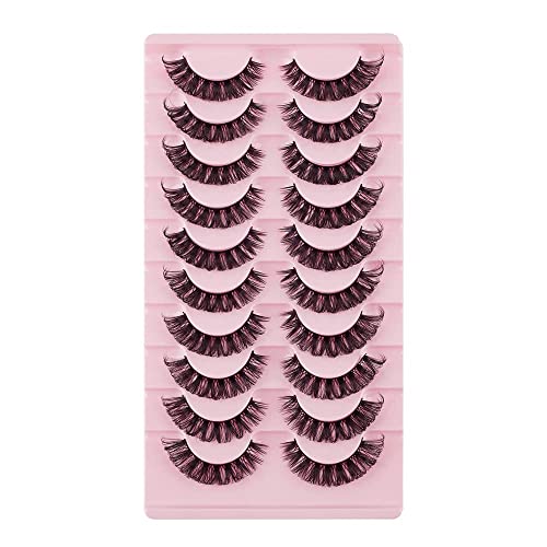 False Eyelashes Russian Strip Lashes Natural Fluffy Wispy D Curly 10 Pairs Reusable Fake Eyelashes Faux Mink Lashes Thick Short Soft Eyes Lash