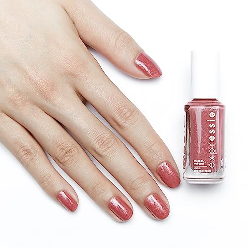 essie Expressie Nail Polish Quick Dry Formula, No Base Coat and Top Coat Needed, Vegan, Angled Brush, Pink Shimmer Nail Varnish 30 Trend and Snap