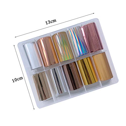 Nail Foil Stickers EBANKU 20 Rolls Holographic Nail Transfer Foil Sticker Nail Foil Adhesive Stickers Decals Gold Silver Nail Art Stickers for Wo