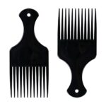 Sularpek 2 Pcs Afro Hair Comb, Black Plastic Afro Hair Comb Hair, Hair Pick Comb, Smooth & Sturdy Wide Tooth Plastic Afro Pick, for Detangling An