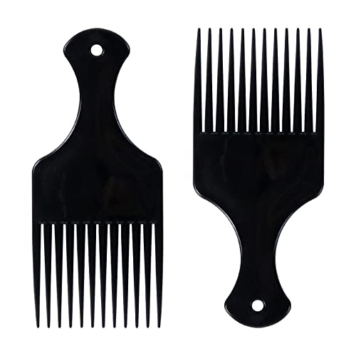 Sularpek 2 Pcs Afro Hair Comb, Black Plastic Afro Hair Comb Hair, Hair Pick Comb, Smooth & Sturdy Wide Tooth Plastic Afro Pick, for Detangling An