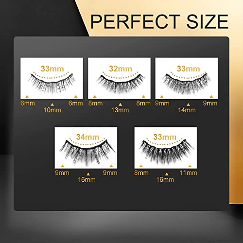 Magnetic Eyelashs Natural Look, Larbois 5 Paires with Eyeliner Kit, Self Adhesive&Reusable Fluffy Fake Eyelashes Set and Waterproof&Long Lasting