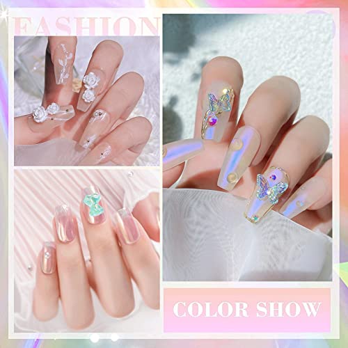 Nail Art Rhinestones and Pearls,2 Boxes Butterfly Bowknot Flower Nail Art Charms,Aurora Bear 3D Nail Art Decorations for Nail Art Design DIY Craf