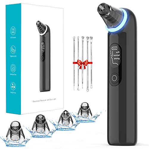 Blackhead Removers Vacuum Electric Blackhead Remover Pore Vacuum, 3 Levels and 4 Suction Heads Black Head Vacuum Remove Kit with Blue Light, Pore