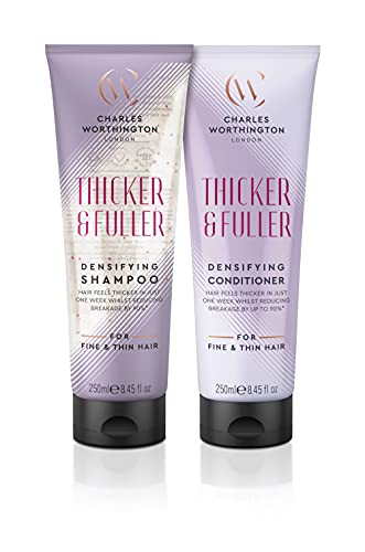 Charles Worthington Thicker and Fuller Densifying Shampoo, Hair Thickening Shampoo for Fine Hair, Purple, 250 ml