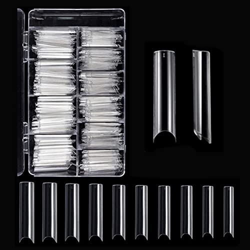 Kalolary Clear Extra Long C Curved False Nail Tips, 400p Extra Long Nail Tips C/U Curve Half Cover False Nails French False Nail Tips with Box