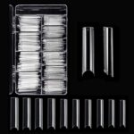 Kalolary Clear Extra Long C Curved False Nail Tips, 400p Extra Long Nail Tips C/U Curve Half Cover False Nails French False Nail Tips with Box