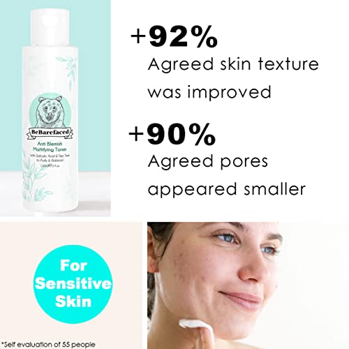 BeBarefaced Salicylic Acid Toner for Face - Acne Treatment Face Toner with Tea Tree Oil - Mattifying Natural BHA Exfoliant Facial Toner - Face Ca