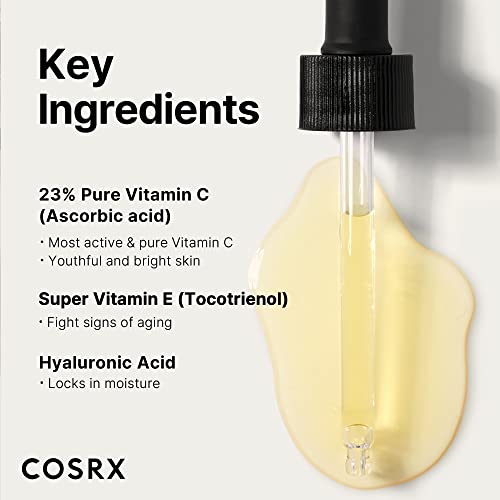 COSRX Pure Vitamin C 23% Serum with Vitamin E (Ascorbic acid) & Hyaluronic Acid, Hydrating Facial Serum, Reduces Fine Lines 0.67 fl.oz / 20 ml