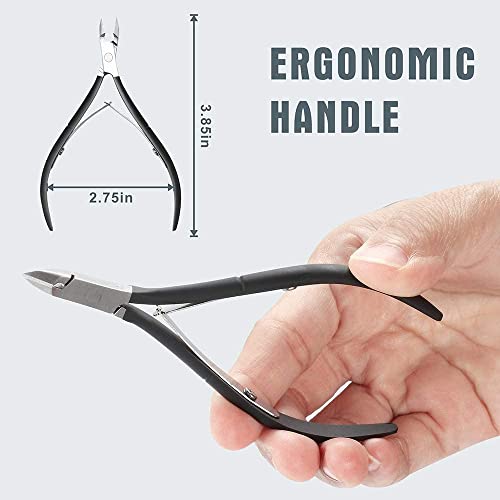 Cuticle Nipper with Cuticle Pusher-Professional Grade Stainless Steel Cuticle Remover & Cutter-Durable Manicure and Pedicure Tool (Black)
