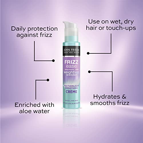 John Frieda Frizz Ease Weightless Wonder Featherlight Smoothing Creme for Frizzy, Fine Hair with Aloe Water, Frizz Control for Thin, Fine Hair, 1