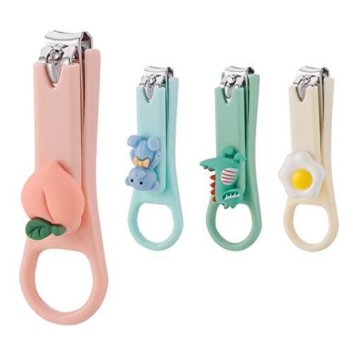 RosewineC Nail Clippers Set,4 Pcs Stainless Steel Nail Cutter Cartoon Nail Clippers Sharp Cute Bear, Dinosaur, Peach, Poached Egg Nail Cutter Set