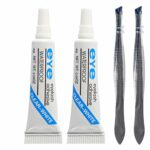 Eyelash Glue, False Eyelash Glue Clear, Individual Lash Glue 4g x 2, Fast Drying Strong Bonding Eyelash Glue with Tweezer, Waterproof Long-Lastin