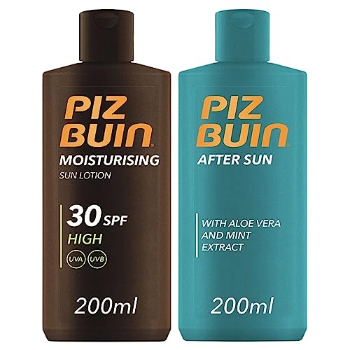 Sun Protection Bundle Includes Piz Buin Sun Lotion SPF30 200ml bundled with Piz Buin After Sun Soothing and Cooling Moisturising Lotion 200ml wit