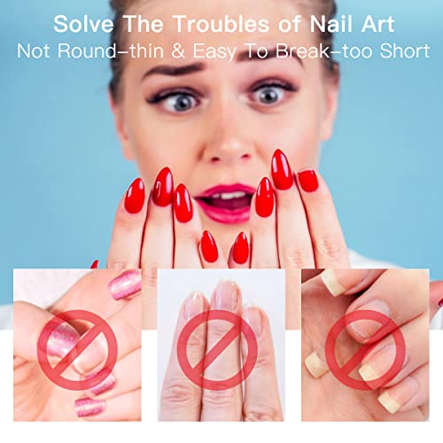 BomnKa 480 Pcs Short Almond Nail Tips, Gel Nail Tips 10 Sizes Clear Soft Nail Tips Fake Nails for Nail Art Salon and Home DIY