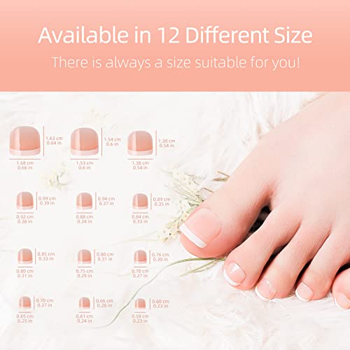 LIARTY 280pcs Artificial Natural French Short False Toe Nails Acrylic Feet Nail Tips Full Cover Fake Toe Nails(12 Different Size)