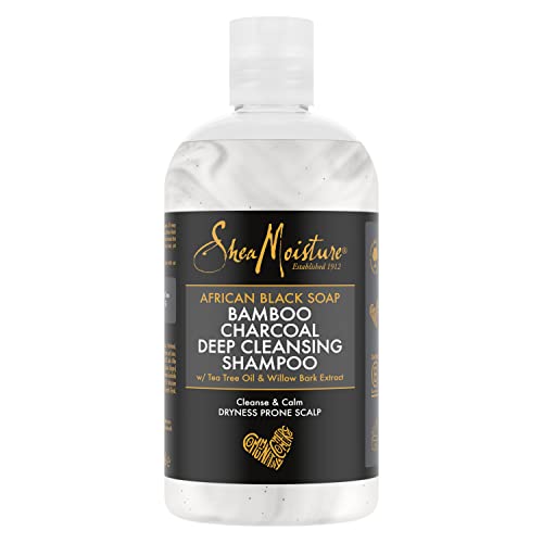 Shea Moisture African Black Soap Bamboo Charcoal Deep Cleansing Shampoo, with Tea Tree Oil and Willow Bark Extract, to Cleanse and Calm Dryness P