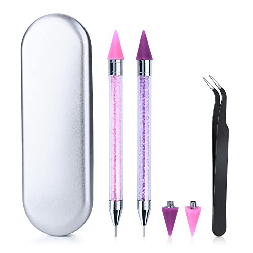 Rhinestone Picker Tool Wax Pencil for Rhinestones diamond painting Dotting Pen 2pcs Dual-Ended Rhinestones Pen with 2 Extra Wax Tips and 1 Nail A