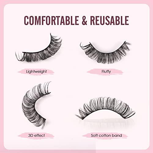 Glowingwin Cat Eye Lashes Natural Look Russian Strip Lashes D Curl Wispy Fluffy Russian Strip Lashes Hybrid Lashes 10 Pairs Pack Fake /False Lash
