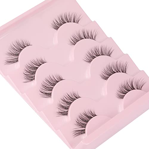 Ruairie False Eyelashes Natural Half Lashes With Clear Band 5 Pairs 3/4 False Lashes Fluffy Wispy Fake Eyelashes Strip